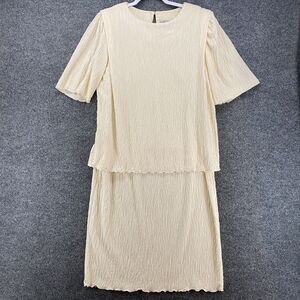 Vintage Jonathan Logan‎ Dress Petite 14 Ivory Crinkle Texture Overlay Cocktail